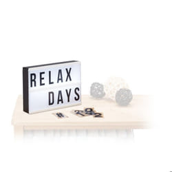 Relaxdays Boîte lumineuse LED blanc Lightbox personnalisable 60 signes lettres chiffres HxlxP: 15 x 21 x 4 cm blanc/noir