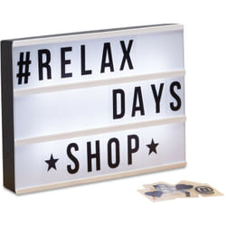 Relaxdays - Boîte lumineuse led Lightbox personnalisable 85 signes lettre chiffre 3 lignes HxlxP: 22x30x4,5 cm, blanc/noir