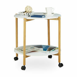 Relaxdays Table d’appoint ronde à roulettes avec freins 2 plateaux blancs bois console, blanc