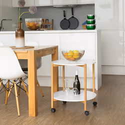 Relaxdays Table d’appoint ronde à roulettes avec freins 2 plateaux blancs bois console, blanc