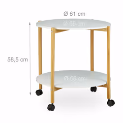 Relaxdays Table d’appoint ronde à roulettes avec freins 2 plateaux blancs bois console, blanc