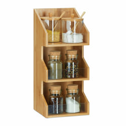 Organiseur en bambou 3 casiers compartiments bureau cuisine épices étagère boîte HxlxP: 41 x 18 x 17cm, nature - Relaxdays