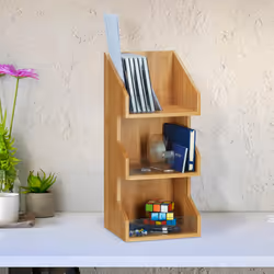 Organiseur en bambou 3 casiers compartiments bureau cuisine épices étagère boîte HxlxP: 41 x 18 x 17cm, nature - Relaxdays