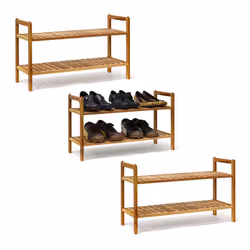 3x Étagères à chaussures Armoire Rangement de souliers 2 niveaux Bois de noyer Déco pour environ 6 paires nature