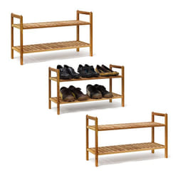 3x Étagères à chaussures Armoire Rangement de souliers 2 niveaux Bois de noyer Déco pour environ 6 paires nature