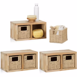 Cette étagère cube avec paniers en bois de noyer est un accroche-regard pour votre pièce. Le design simple mais élégant se fo ...