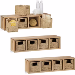 Cette étagère cube avec paniers en bois de noyer est un accroche-regard pour votre pièce. Le design simple mais élégant se fo ...