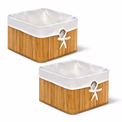 Corbeille lot de 2 Panier de rangement Housse amovible poignée Boîte étagère armoire HxLxP 20 x 31 x 31 cm nature