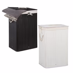 Panier à linge bambou lot de 2 corbeille linge pliante 83L par panier sac intérieur coton noir et blanc