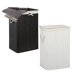 Panier à linge bambou lot de 2 corbeille linge pliante 83L par panier sac intérieur coton noir et blanc