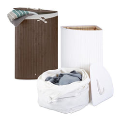 Panier à linge bambou lot de 2 corbeille linge pliante 64 L sac intérieur coton 65 x 495 x 37 cm marron-blanc