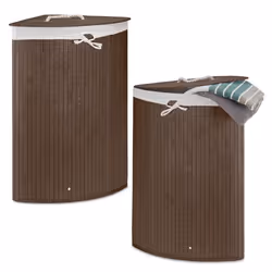 Panier à linge bambou lot de 2 corbeille linge pliante 60 L sac intérieur coton 65 x 495 x 37 cm marron
