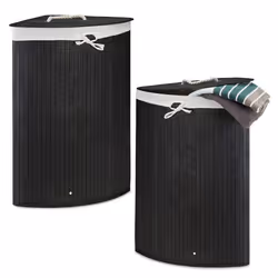 Panier à linge bambou lot de 2 corbeille linge pliante 60 L sac intérieur coton 65 x 495 x 37 cm noir