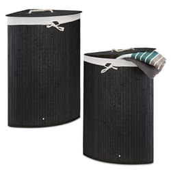 Panier à linge bambou lot de 2 corbeille linge pliante 60 L sac intérieur coton 65 x 495 x 37 cm noir