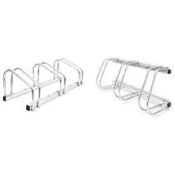 Relaxdays - 2x Râteliers 3 vélos Acier chromé Fixation sol mur Support de rangement bicyclettes, argenté