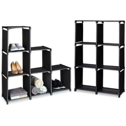Relaxdays - lot de 2 étagères à marches, 6 compartiments, étagère stable, système d'étagères, séparateur de pièce, noir