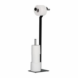 Relaxdays - Porte papier toilettes sur pied en métal chrome support rouleau wc HxlxP: 72 x 23 x 13,5 cm, noir/chrome