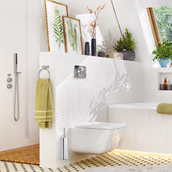 Relaxdays - Porte brosse wc support brosse toilettes mural argenté réfléchissant HxlxP: 38,5 x 8 x 8 cm, argent/noir