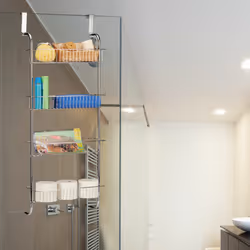 Relaxdays Organiseur de porte étagère de porte salle de bain cuisine à suspendre rangement mural chrome HxlxP: 112 x 45 x 23 cm, argent