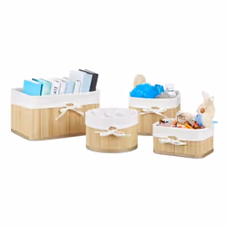 Relaxdays 4052025217860, Panier de rangement, Bambou, Blanc, Autres, Bambou, Fibre de bois, Polyester, Monochromatique, Intér ...