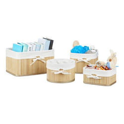 Relaxdays 4052025217860 Boîte de rangement Panier de rangement Autres Bambou, Fibre de bois, Polyester Bambou, Blanc
