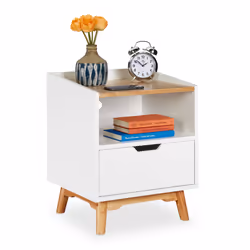 Relaxdays 10021836, Table de nuit / chevet, Blanc, Bois, 1 tiroir(s), Panneaux MDF, Bois, 10 kg, 430 mm