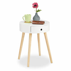 Relaxdays Table d’appoint ronde, Tiroir, Design scandinave, HxØ : 52 x 40 cm, Bois, Blanc