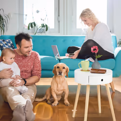 Relaxdays Table d’appoint ronde, Tiroir, Design scandinave, HxØ : 52 x 40 cm, Bois, Blanc