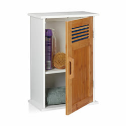 Placard Armoire Salle de Bain wc Suspendu mdf Bambou 1 Porte 2 Compartiments 51,5 x 35 x 20 cm, Blanc-Nature - Relaxdays