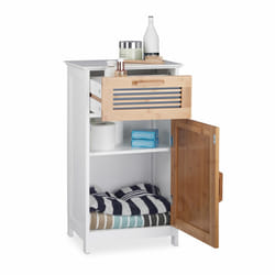 Armoire Basse Salle de Bain, Tiroir, Aspect naturel, Tablette Hauteur modulable, mdf, hlp 70x40x28,5 cm Blanc - Relaxdays