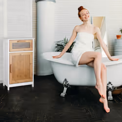 Armoire Basse Salle de Bain, Tiroir, Aspect naturel, Tablette Hauteur modulable, mdf, hlp 70x40x28,5 cm Blanc - Relaxdays