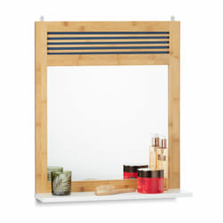 Relaxdays - Miroir mural tablette, Glace bois lamelles, entrée, salle de bains, bambou, hlp 61 x 53 x 15 cm, nature/blanc