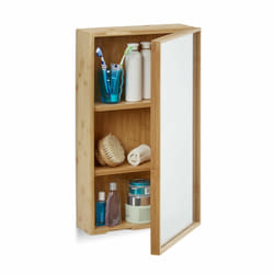 Armoire de salle de bain avec miroir en bambou étagère meuble rangement, nature - Relaxdays