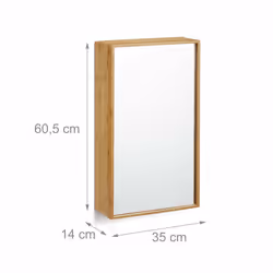 Armoire de salle de bain avec miroir en bambou étagère meuble rangement, nature - Relaxdays - Vue supplémentaire 4