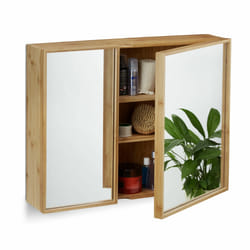 Armoire de salle de bain miroir 2 portes armoire de toilette en bambou HxlxP: 50 x 65 x 14 cm, nature - Relaxdays