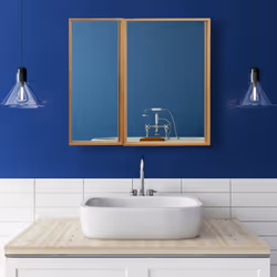 Armoire de salle de bain miroir 2 portes armoire de toilette en bambou HxlxP: 50 x 65 x 14 cm, nature - Relaxdays