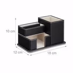 Relaxdays Organiseur fournitures bureau similicuir tiroir, porte-stylo cartes visite 4 compartiments, noir