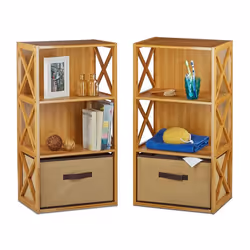 Etagère en bambou lot de 2 3 niveaux avec panier de rangement bois nature HxlxP: 80 x 42 x 29 cm nature