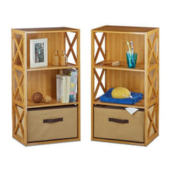Etagère en bambou lot de 2 3 niveaux avec panier de rangement bois nature HxlxP: 80 x 42 x 29 cm nature
