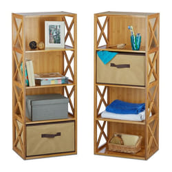Etagère en bambou lot de 2 4 niveaux avec panier de rangement bois nature HxlxP: 105 x 42 x 29 cm nature