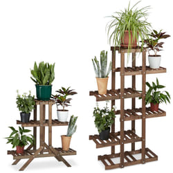 Relaxdays - 2x Étagère à plantes en kit, Escalier à fleurs, Étagère à plantes, Support à fleurs, Multi-étagères, 5 niveaux, en bois