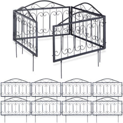 Relaxdays - Clôture décorative de jardin en métal, 12 panneaux extérieurs avec ornements, bordure de jardin vintage, 6,75 m, noir
