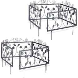 Relaxdays - Clôture décorative de jardin en métal, 8 panneaux extérieurs avec feuilles, bordure de jardin vintage, 4,5 m, noir