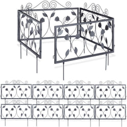 Relaxdays - Clôture décorative de jardin en métal, 12 panneaux extérieurs avec feuilles, bordure de jardin vintage, 6,75 m, noir