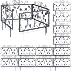 Relaxdays - Clôture décorative de jardin en métal, 16 panneaux extérieurs avec feuilles, bordure de jardin vintage, 9 mètres, noir