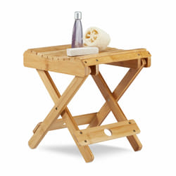 Tabouret Bambou Pliant Déco Salle de Bain Résistant à l'Humidité Marchepied sdb hlp 31,5x27,5x28,5cm, Nature - Relaxdays