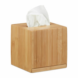 Boîte à mouchoirs carrée boîte lingette maquillage tissu bois bambou HxlxP: 14 x 14 x 14 cm, nature - Relaxdays