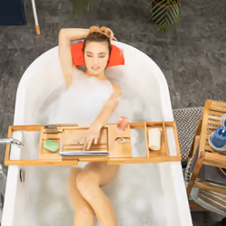 Pont de baignoire bambou baignoire extensible salle de bain serre-livre HxlxP: 19 x 107,5 x 23 cm, nature - Relaxdays