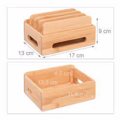 Relaxdays - Station de Charge Bambou, Support Téléphone 6 Appareils, Boîte de Rangement Câbles en Bois, 9x17x13cm, Nature