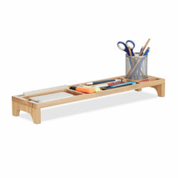 Relaxdays - Organiseur de Bureau en Bambou 7 Cases Creux Câbles Pot à Crayons Support Écran Smartphone & Tablette, Nature